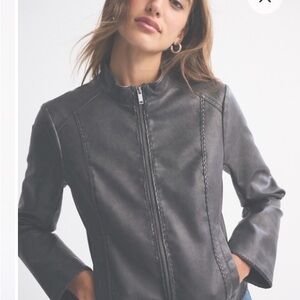 Abercrombie & Fitch Slim Vegan Mockneck Braided Detail Black Leather Jacket M